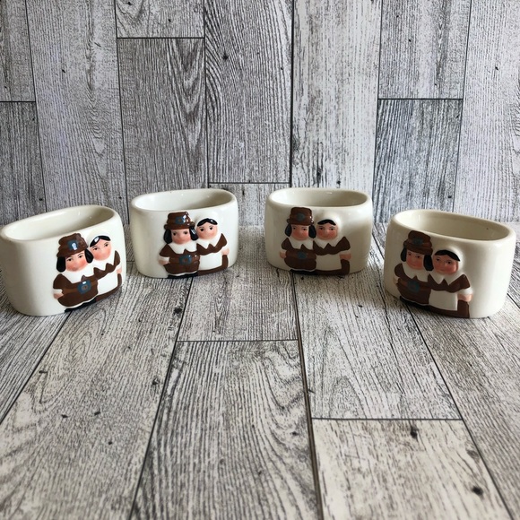 Publix The Pilgrim Pair Thanksgiving Napkin Rings Holder Set of 8 with Boxes - Picture 9 of 16